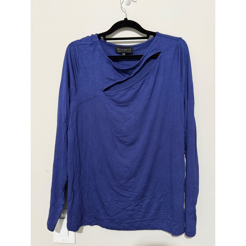 ELOQUII‎ Blue Asymmetrical Cutout Long Sleeve Top Plus Size 18 20
